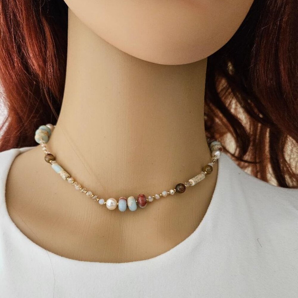 Ocean Jasper Freshwater Pearl Summer Necklace